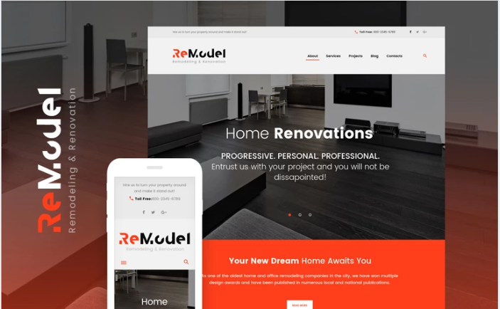 Bootstrap theme Remodel - Renovation & Interior Design WordPress Theme