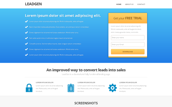 Bootstrap theme LeadGen Responsive HTML5 Landing Page