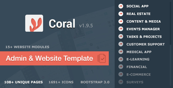 Bootstrap theme CORAL - App & Website Startup KIT 