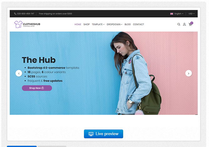 Bootstrap theme Hub - Bootstrap 4 E-Commerce Template