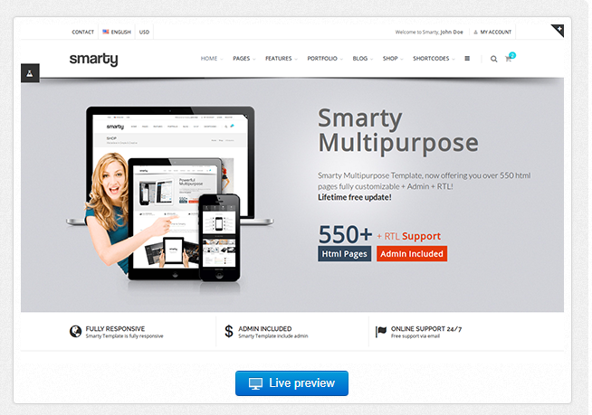 Bootstrap theme Smarty - Website + Admin + RTL