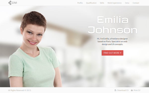 Bootstrap theme Civi - Responsive One Page CV Template