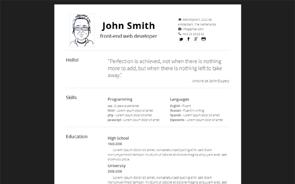Bootstrap theme Simply - Minimal, Responsive Resume