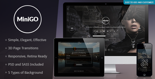 Bootstrap theme MiniGO - Uber Minimal Flat Coming Soon Page